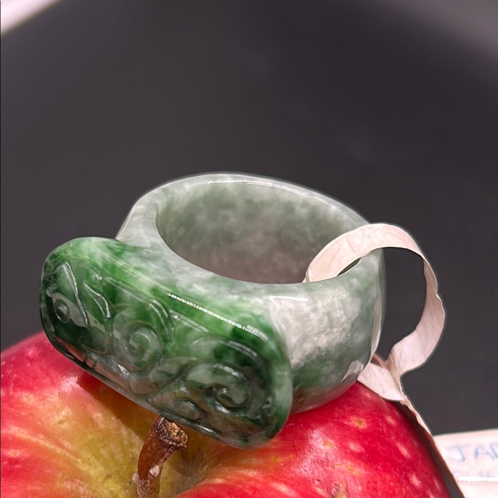Intricately Carved Green Jade Ring